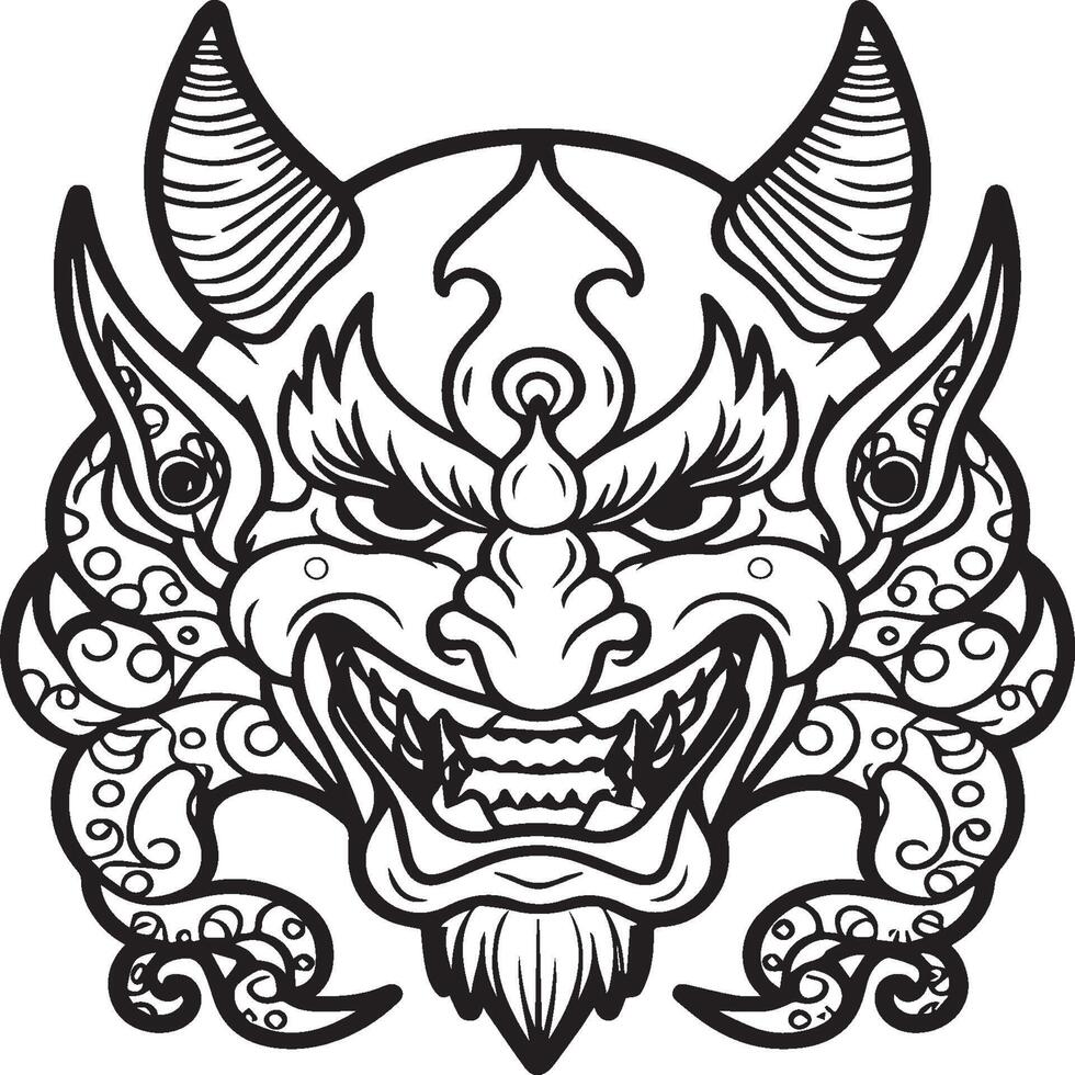 Oni coloring pages. Japanese oni coloring pages. Oni outline vector