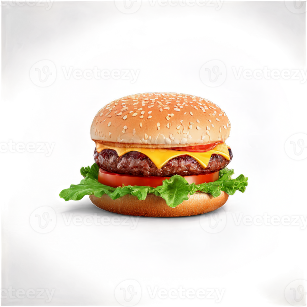 AI Generated Burger A juicy burger, with a thick, succulent patty nestled between a soft bun, adorned with crisp lett png