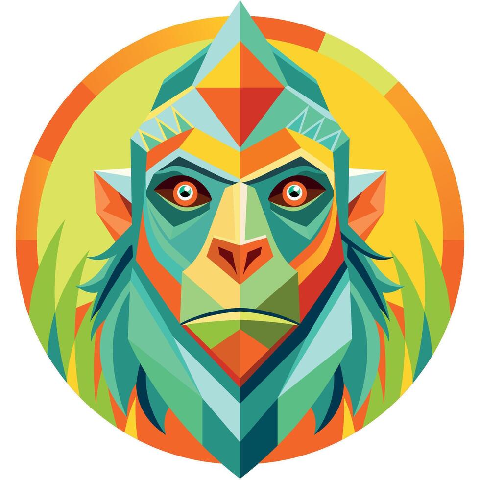 Front view of African mask shaped like a gorilla head in geometric style with warm colors vector