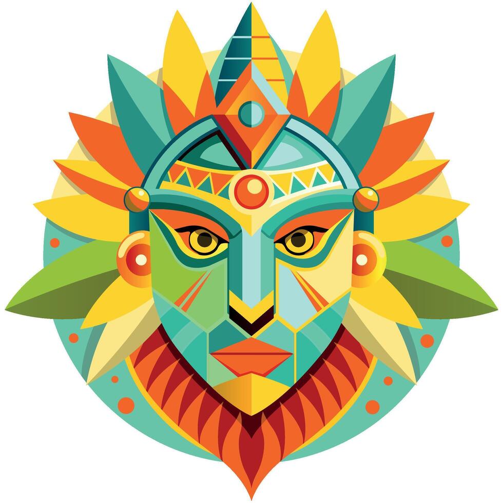 Front view of African man mask in geometric style with warm colors vector