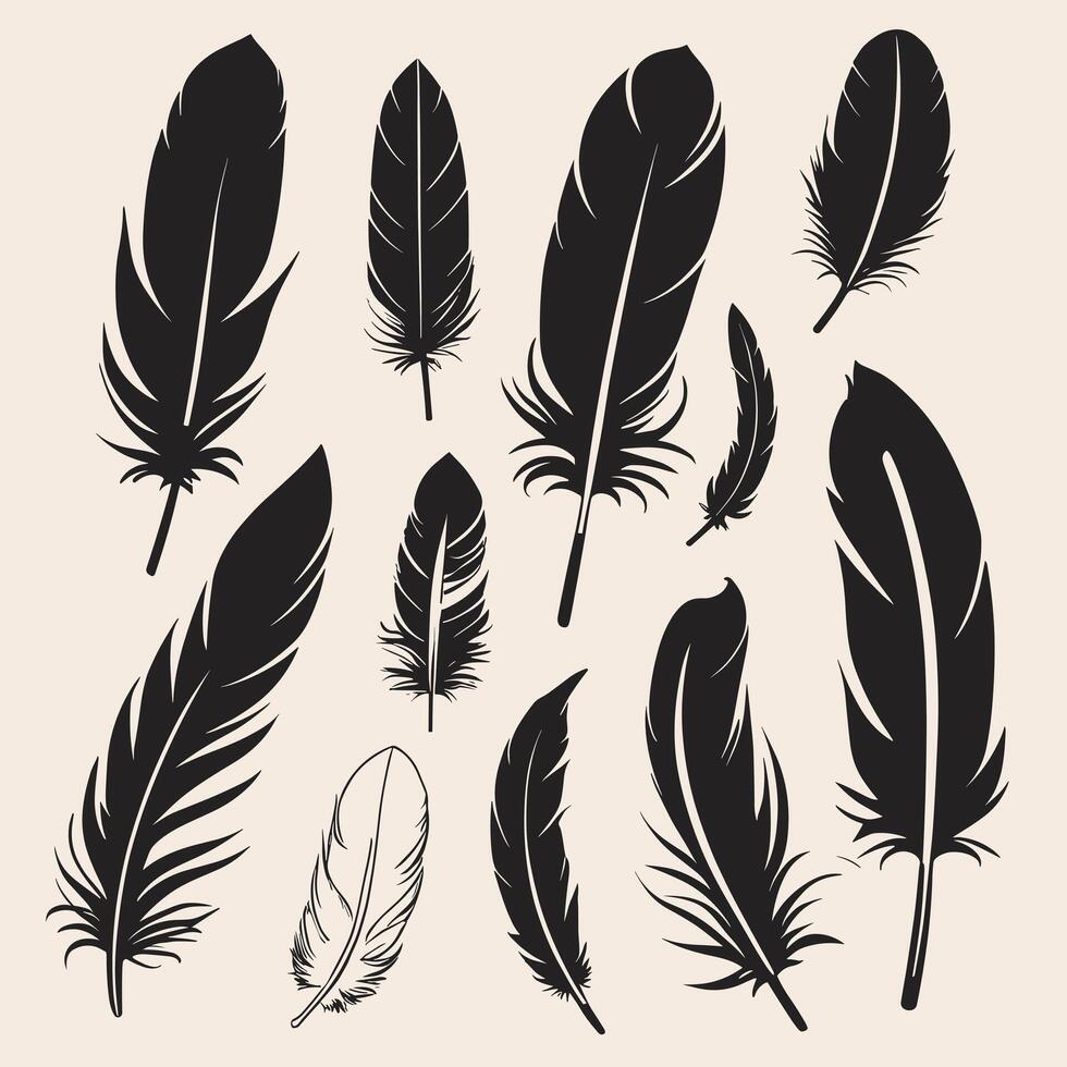 Feather silhouette illustration ink drawing vector art