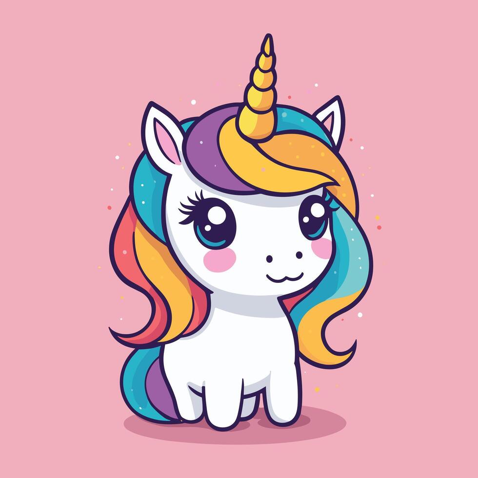 Cute kawaii unicorn illustration colorful vector art for children