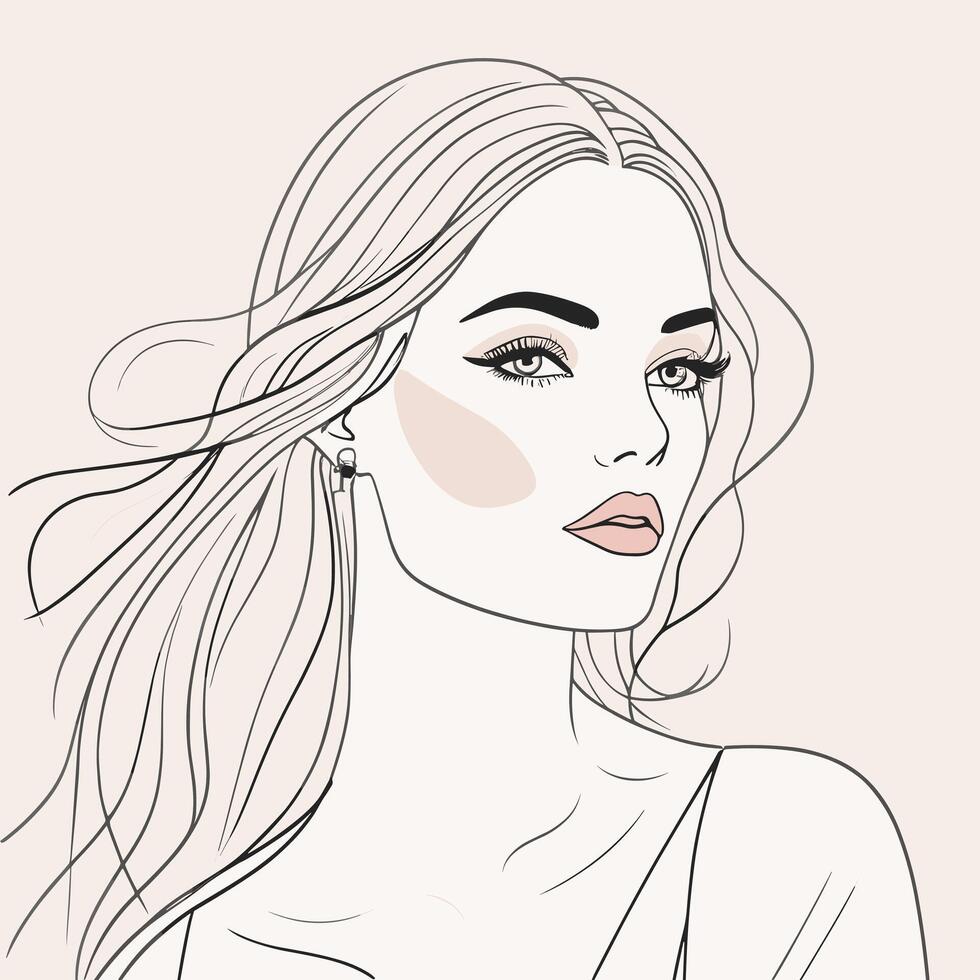 Woman line art portrait illustration vector design