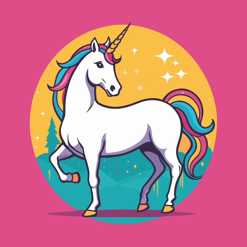 Cute kawaii unicorn illustration colorful vector art for children