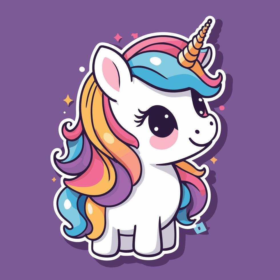 linda kawaii unicornio pegatina diseño vector ilustración