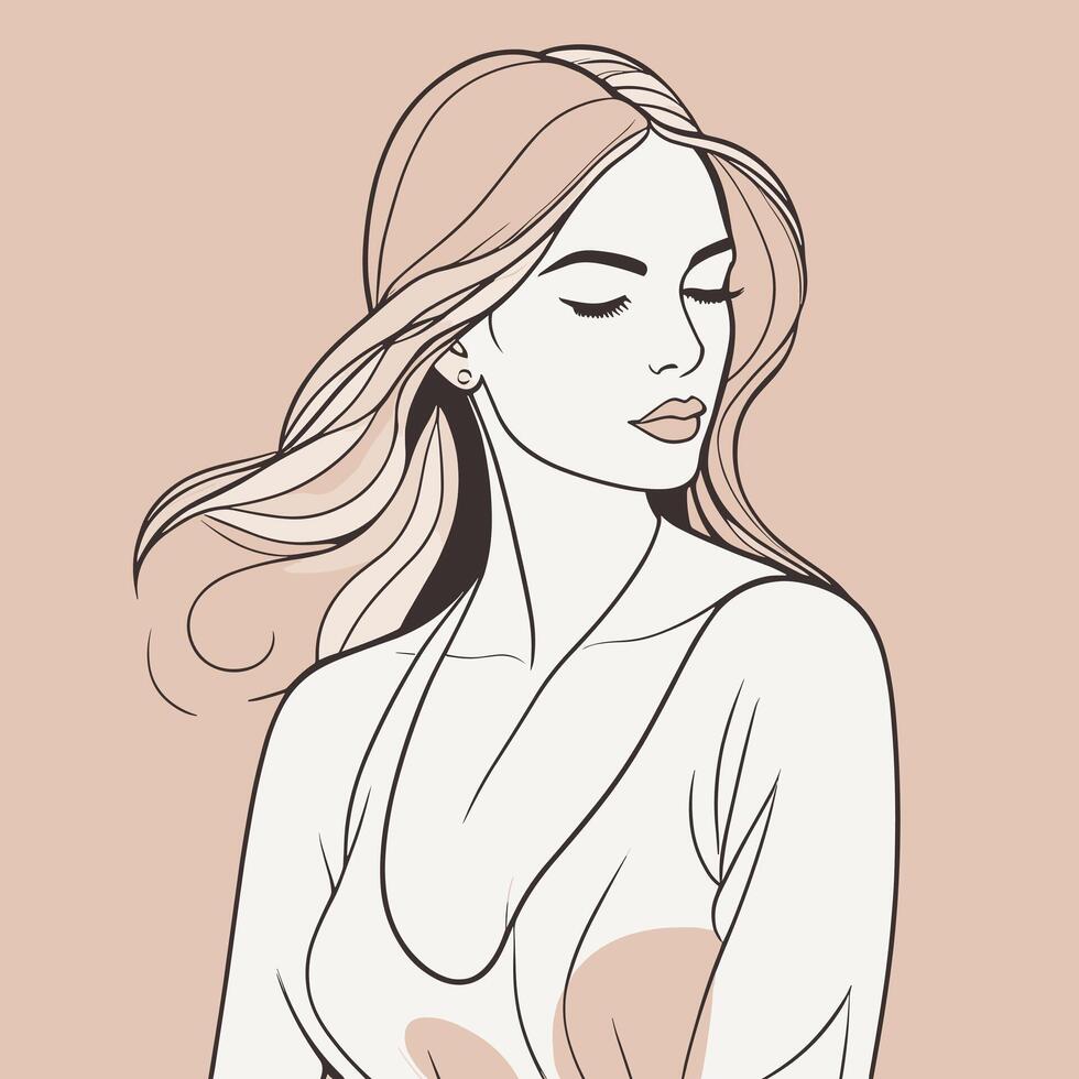 Woman line art portrait illustration vector design