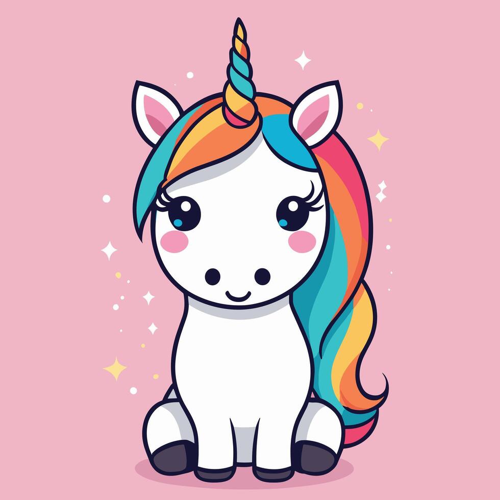 Cute kawaii unicorn illustration colorful vector art for children