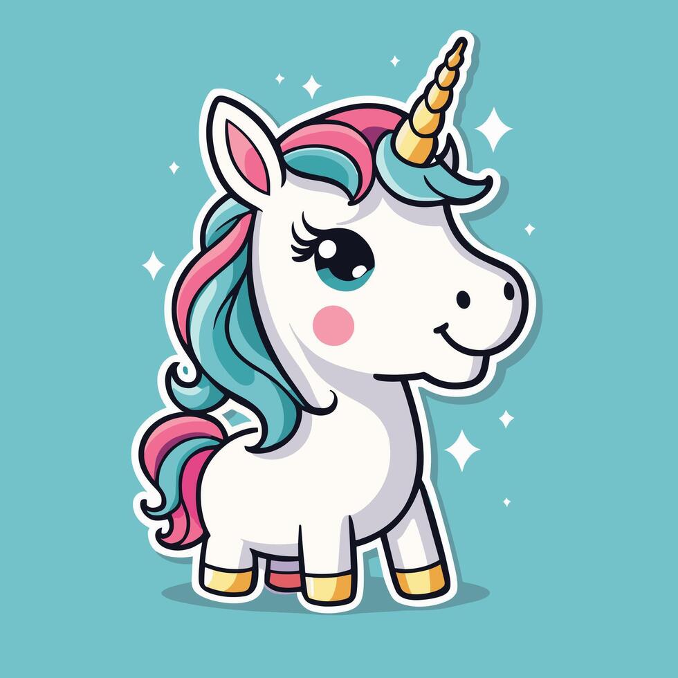 linda kawaii unicornio pegatina diseño vector ilustración