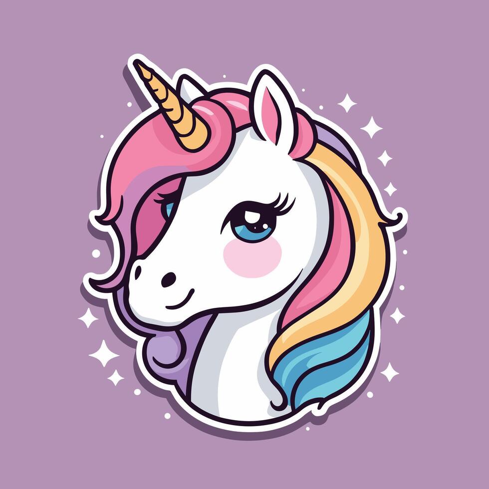 linda kawaii unicornio pegatina diseño vector ilustración