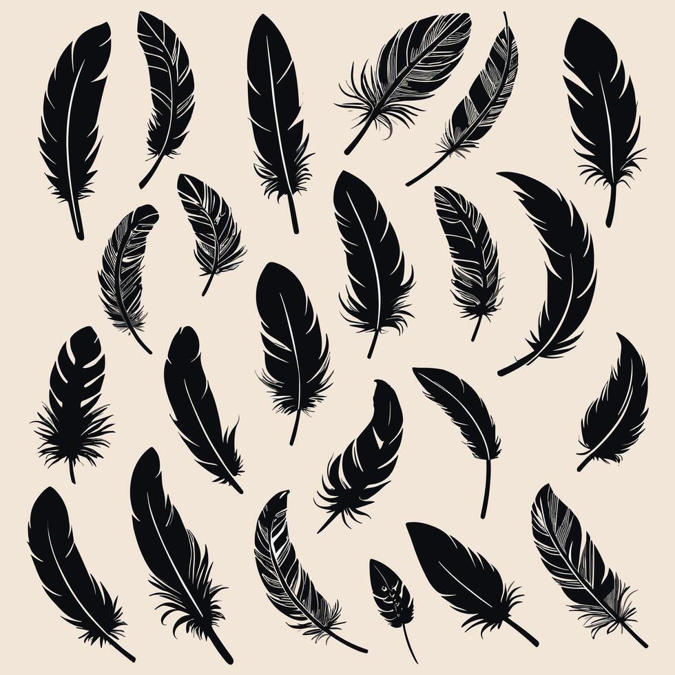 Feather silhouette illustration ink drawing vector art
