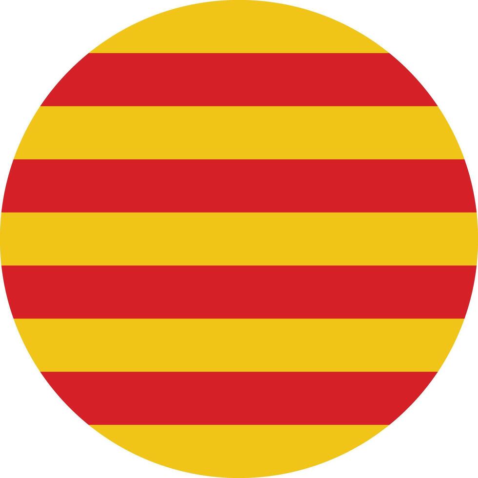 Round Catalonia flag . Catalonian flag button . Circle flag of Catalonia . Vector illustration