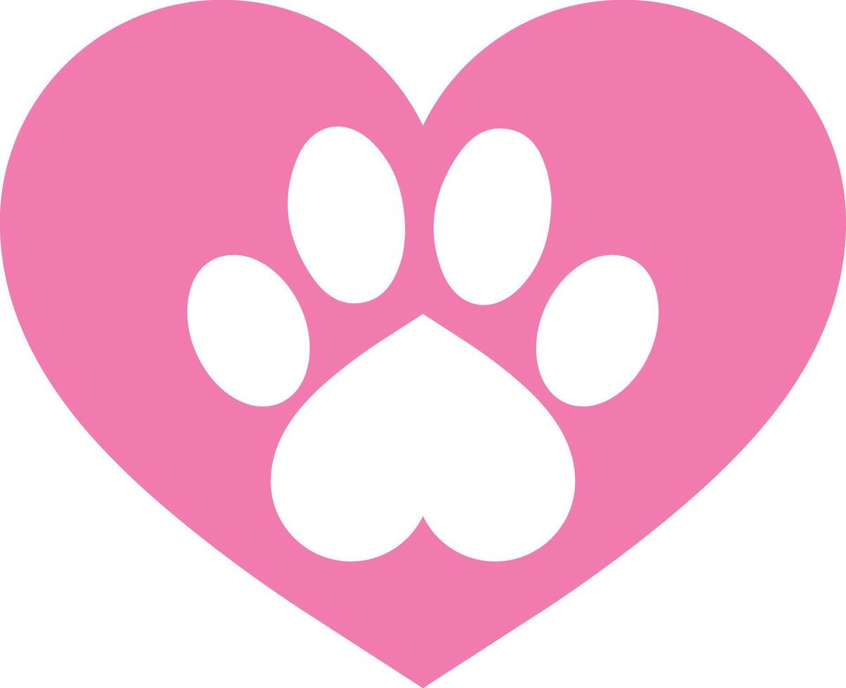 Pink heart and animal paw print icon isolated on white background . Vector illustration