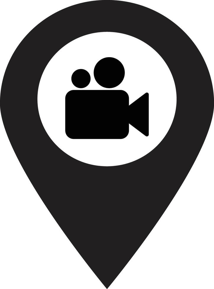 Map pointer with video camera icon . Location and video camera icon vector . Electronics store icon