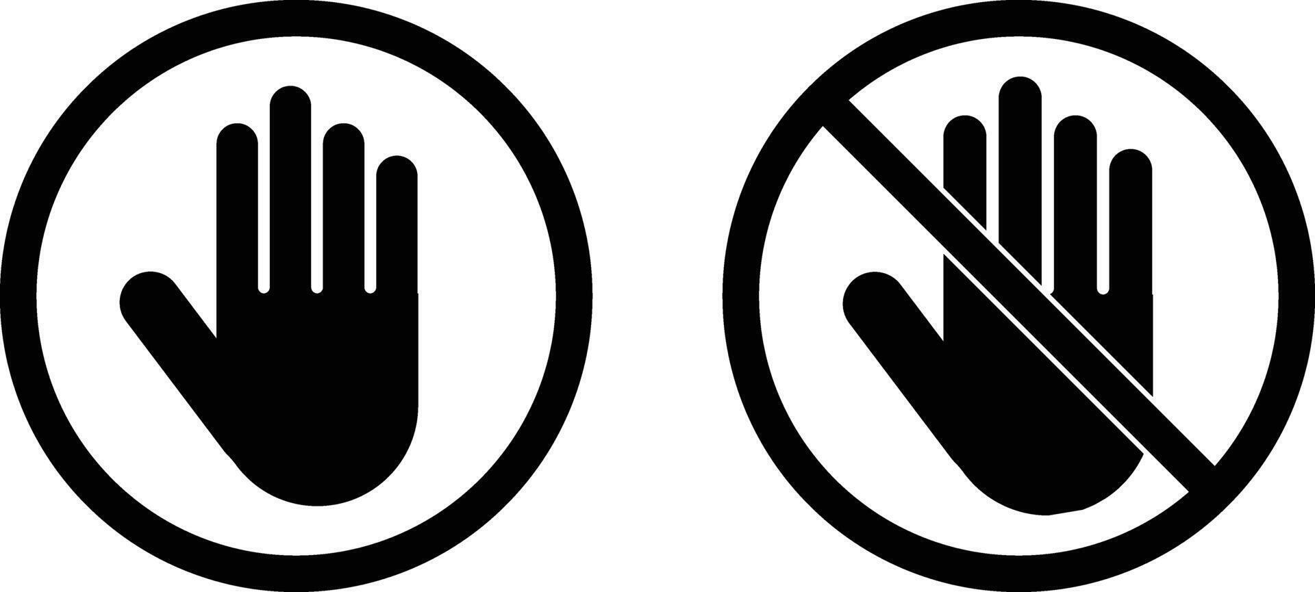 Hand and hand stop icons . Hand icon and do not touch hand icon . Vector illustration