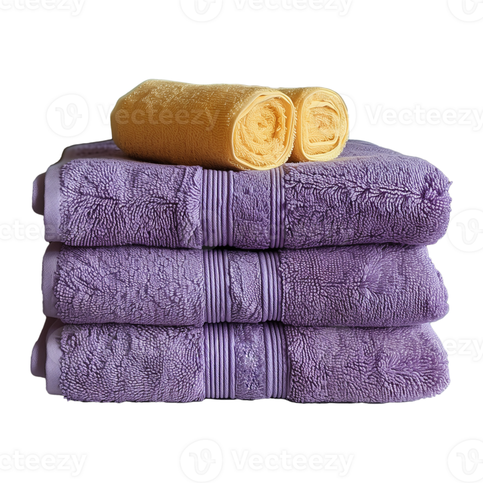 ai généré roulé violet éponge les serviettes, isolé. spa traitements. png