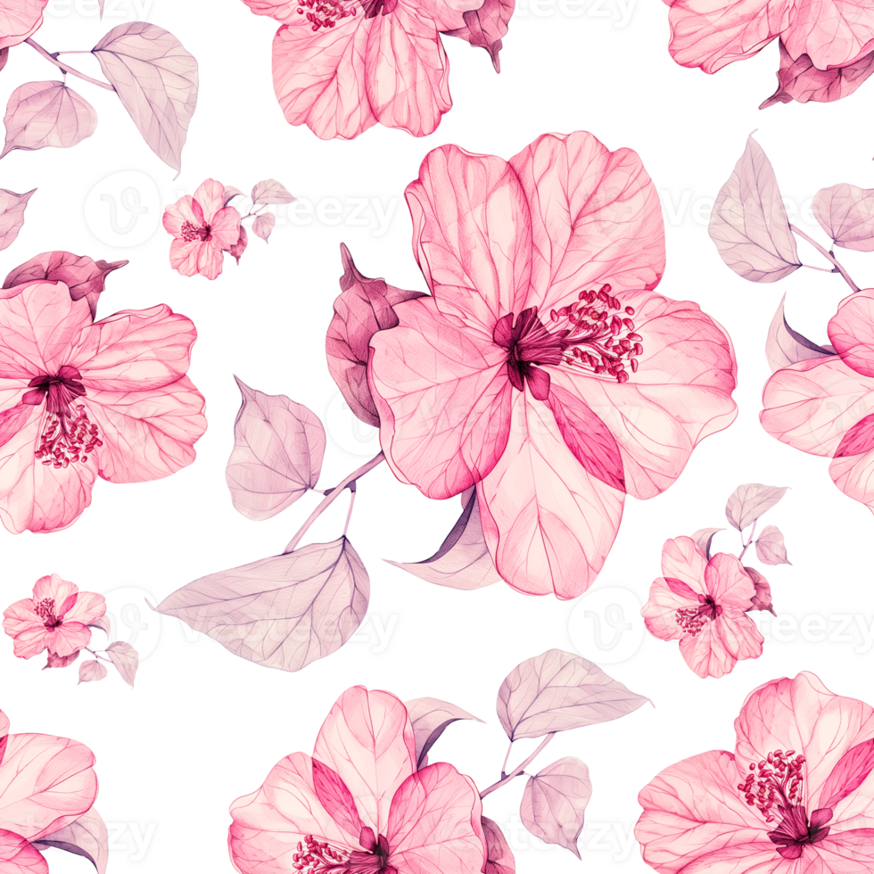 AI generated a pattern of pink flowers and leaves on a seamless pattern background png