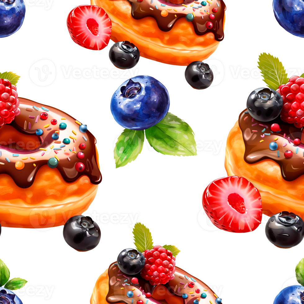 AI generated A pattern of lots of sweet falling donuts on  background. Berry mix for your design. png