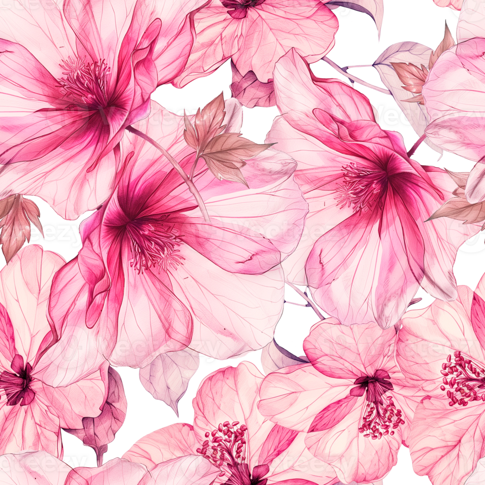 AI generated a pattern of pink flowers and leaves on a seamless pattern background png