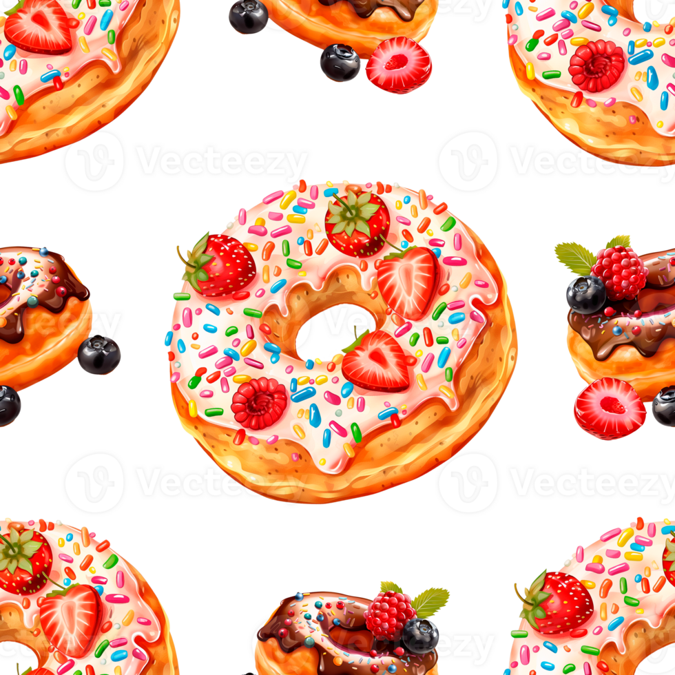 ai generado un modelo de un montón de dulce que cae rosquillas en antecedentes. baya mezcla para tu diseño. png