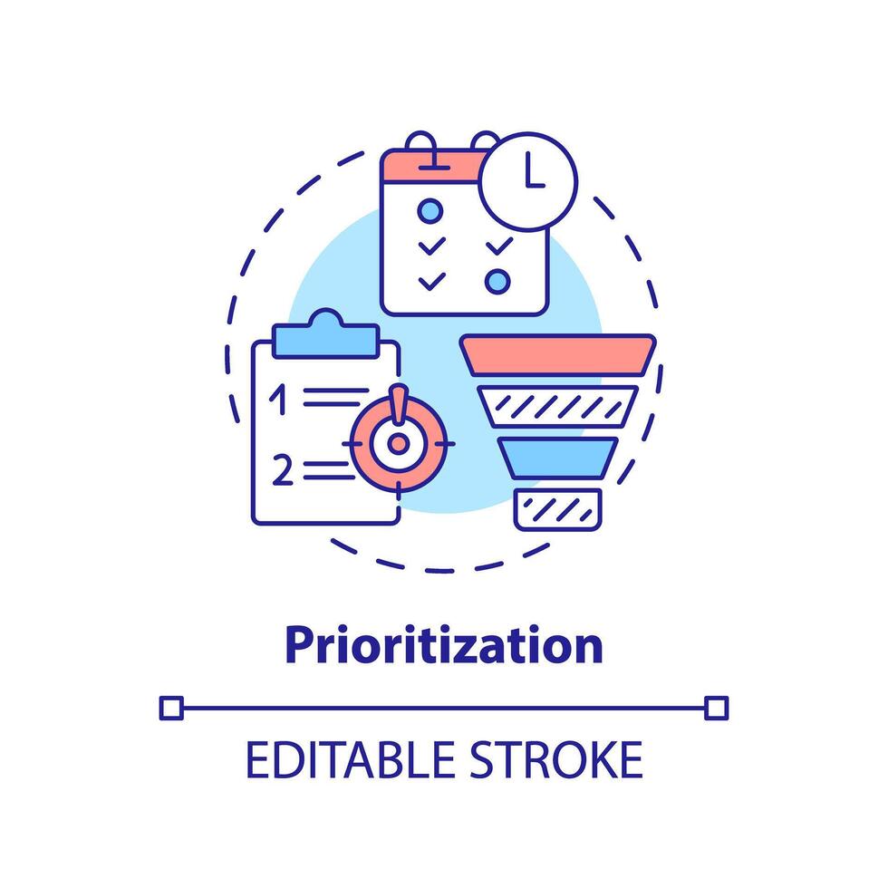 Prioritization multi color concept icon. Task management, productivity. Round shape line illustration. Abstract idea. Graphic design. Easy to use in infographic, promotional material, article vector