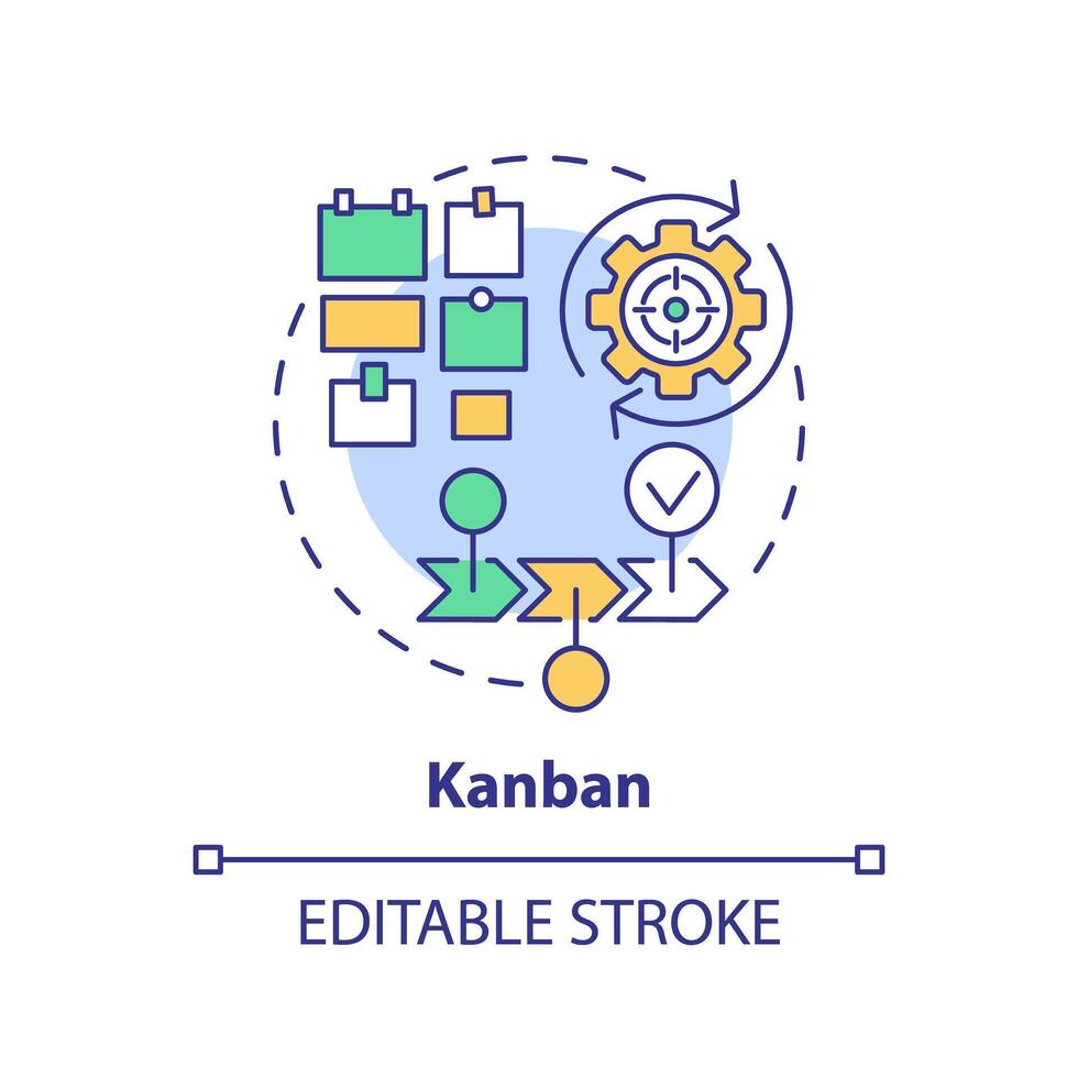 Kanban método multi color concepto icono. equipo gestión. redondo forma línea ilustración. resumen idea. gráfico diseño. fácil a utilizar en infografía, promocional material, artículo, Blog enviar vector
