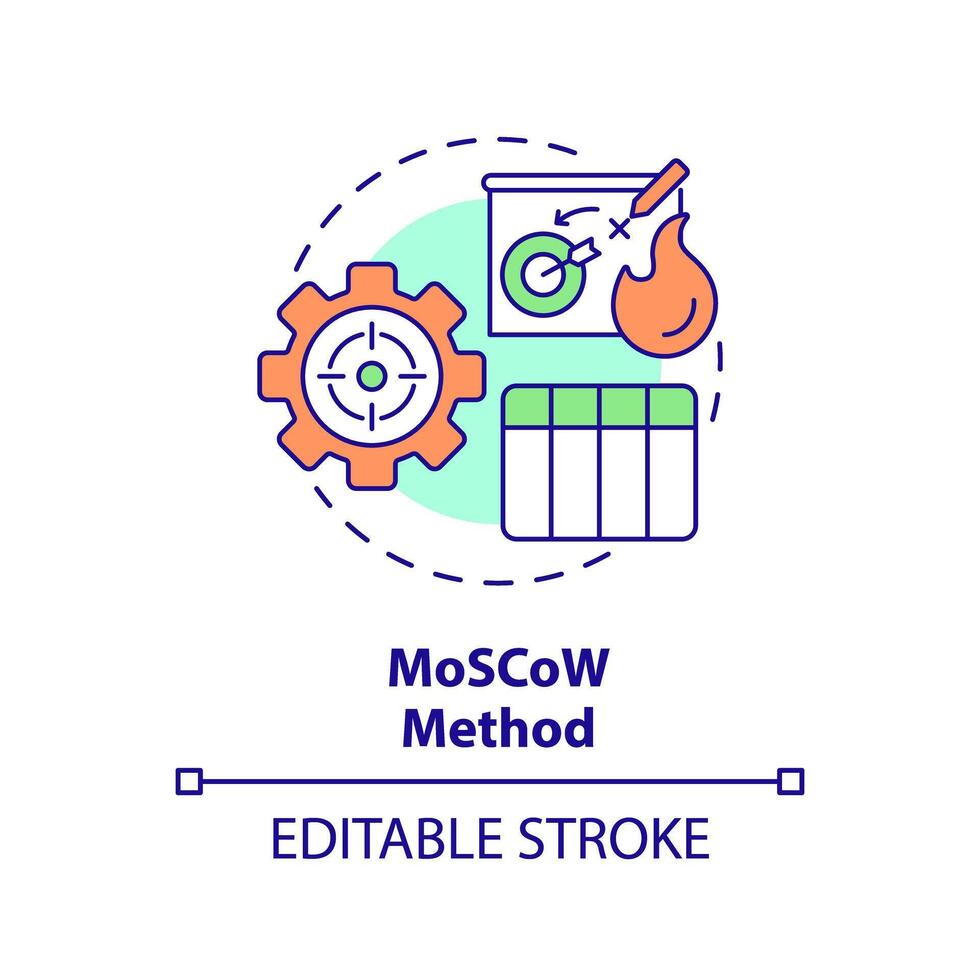 MoSCoW method multi color concept icon. Task organization. Round shape line illustration. Abstract idea. Graphic design. Easy to use in infographic, promotional material, article, blog post vector