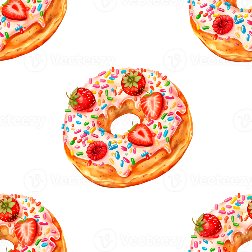AI generated A pattern of lots of sweet falling donuts on a delicate background. Berry mix for your design. png