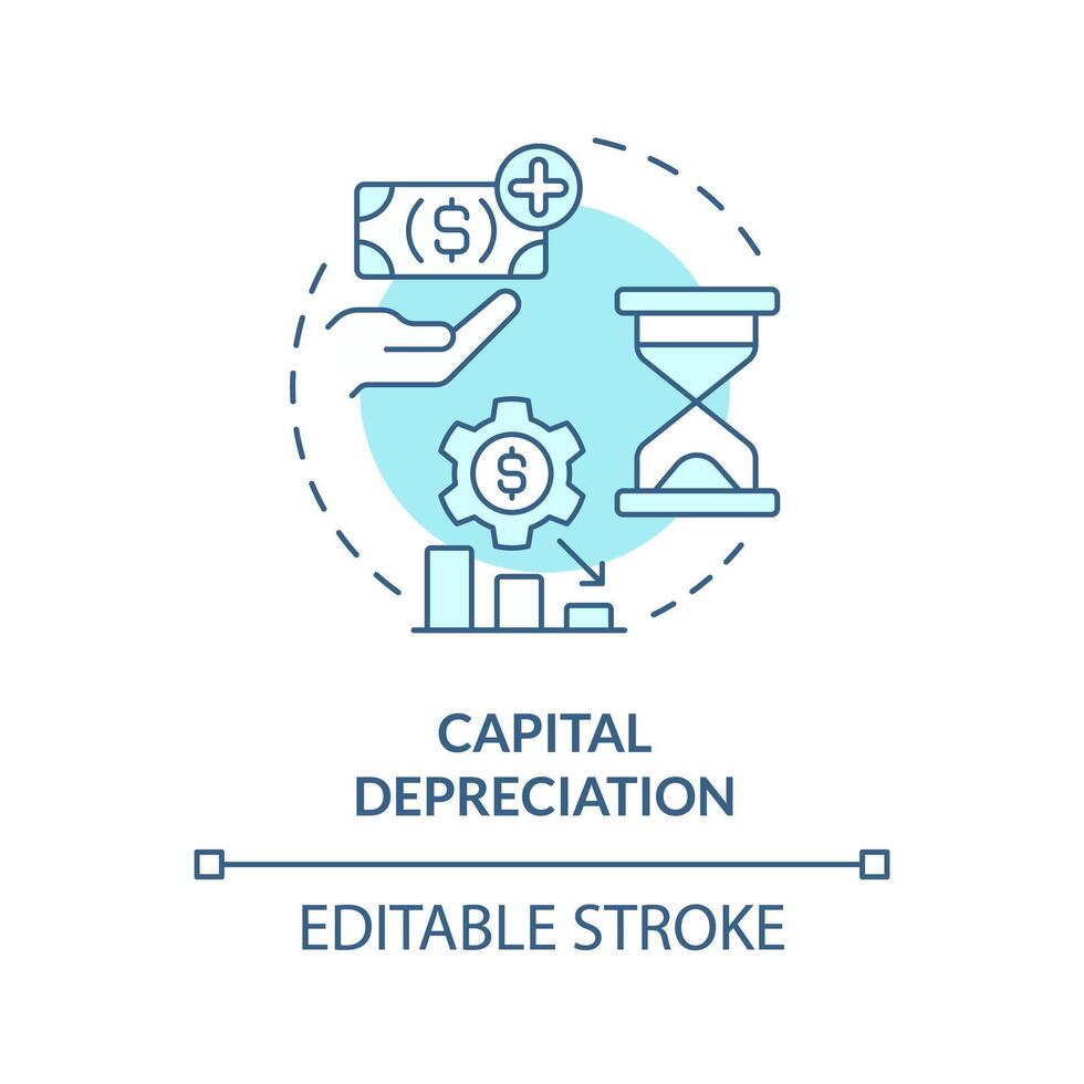 Capital depreciation soft blue concept icon. National inflation. Financial distress, economic downturn. Round shape line illustration. Abstract idea. Graphic design. Easy to use in brochure, booklet vector