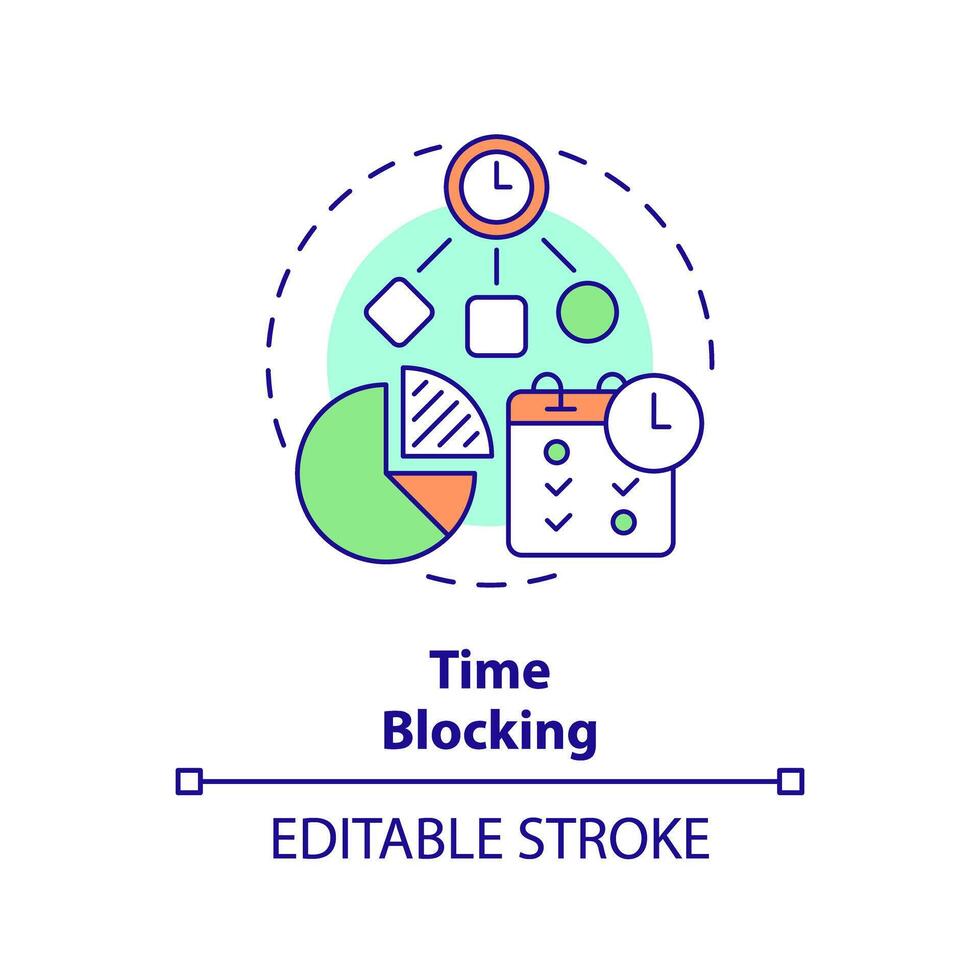 Time blocking multi color concept icon. Workflow management. Round shape line illustration. Abstract idea. Graphic design. Easy to use in infographic, promotional material, article, blog post vector