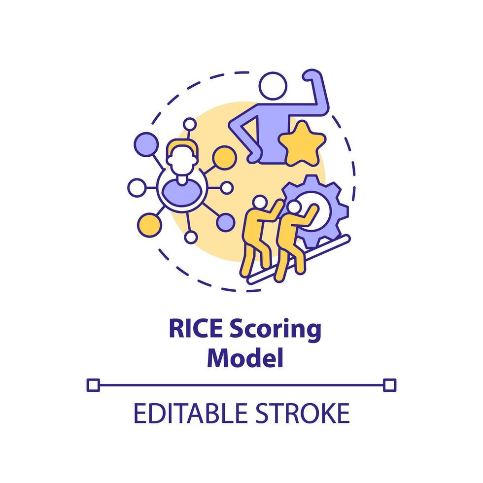 RICE scoring model multi color concept icon. Teamwork organization. Round shape line illustration. Abstract idea. Graphic design. Easy to use in infographic, promotional material, article, blog post vector