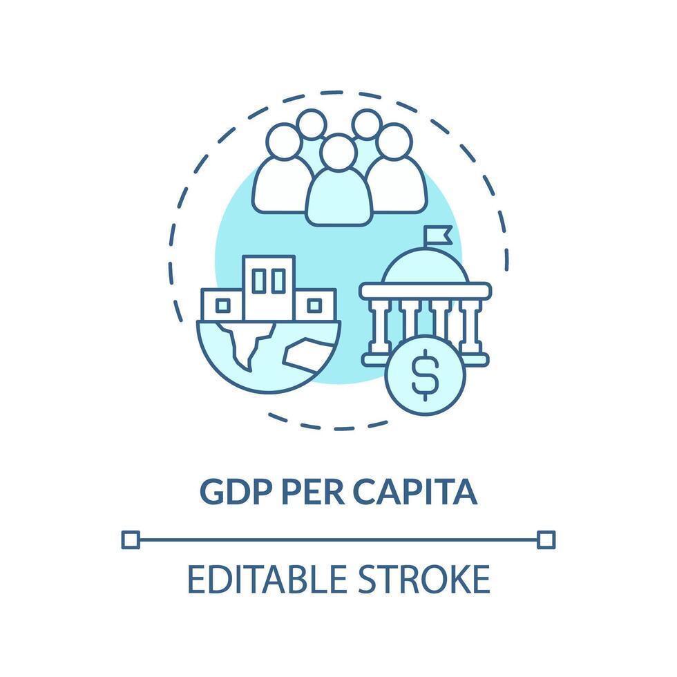 Gdp per capita soft blue concept icon. Socioeconomic indicator. Individual payment basis. Round shape line illustration. Abstract idea. Graphic design. Easy to use in brochure, booklet vector