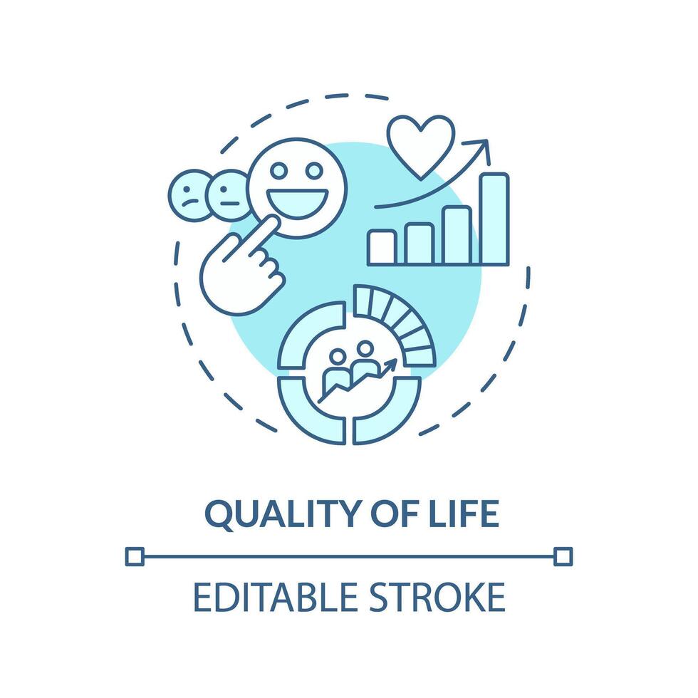 Quality of life soft blue concept icon. Demography statistics. Geopolitical happiness metrics. Round shape line illustration. Abstract idea. Graphic design. Easy to use in brochure, booklet vector