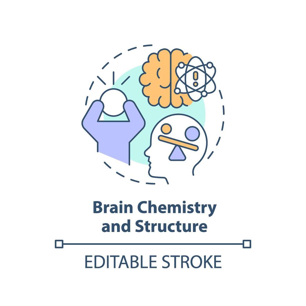 Brain chemistry and structure multi color concept icon. Nervous system. Round shape line illustration. Abstract idea. Graphic design. Easy to use in infographic, presentation, brochure, booklet vector