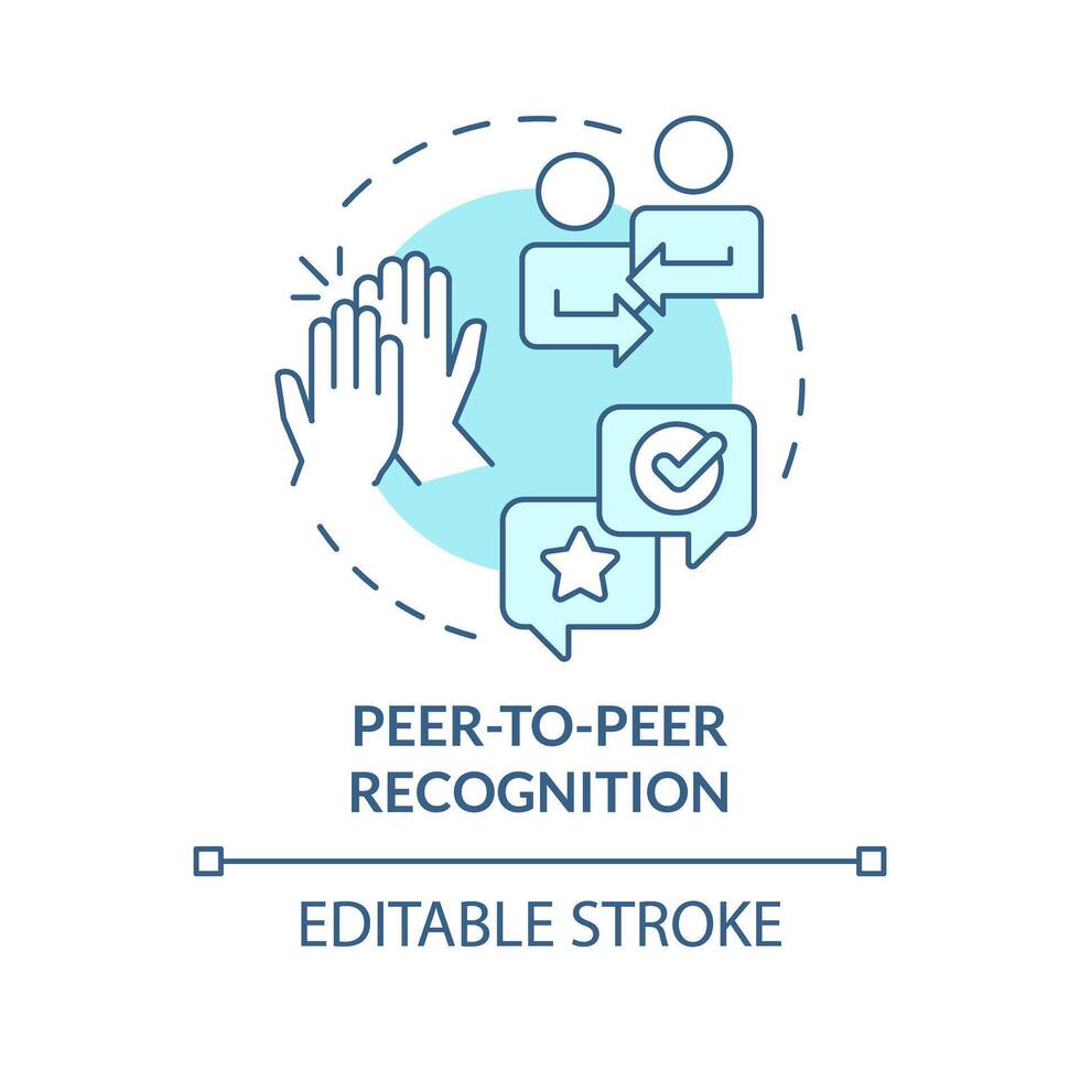 Peer to peer recognition soft blue concept icon. Coworker support. Team spirit. Workplace culture. Colleague appreciation. Round shape line illustration. Abstract idea. Graphic design. Easy to use vector