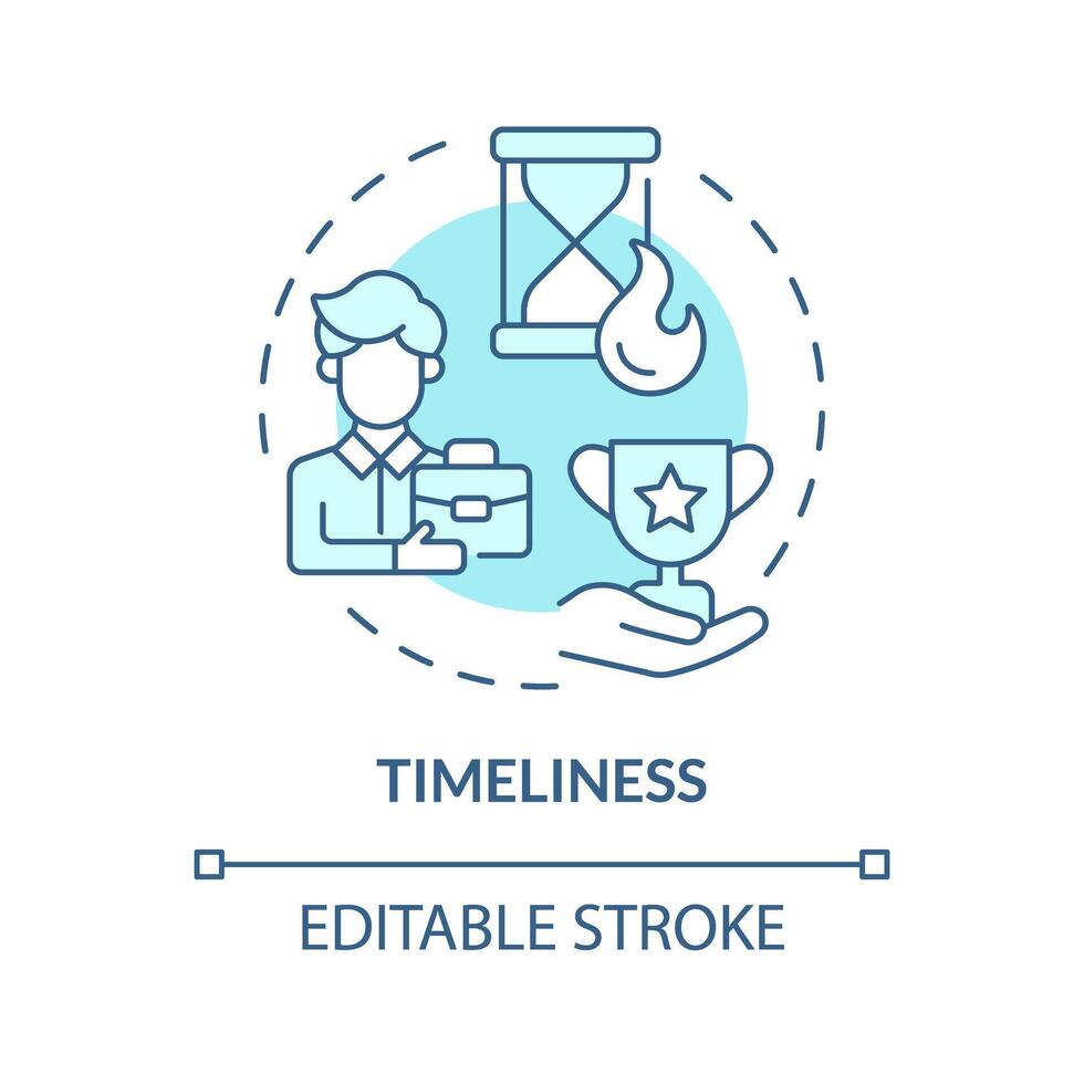 Timeliness soft blue concept icon. Employee recognition criteria. Prompt appreciation. Boost morale. Time management. Round shape line illustration. Abstract idea. Graphic design. Easy to use vector