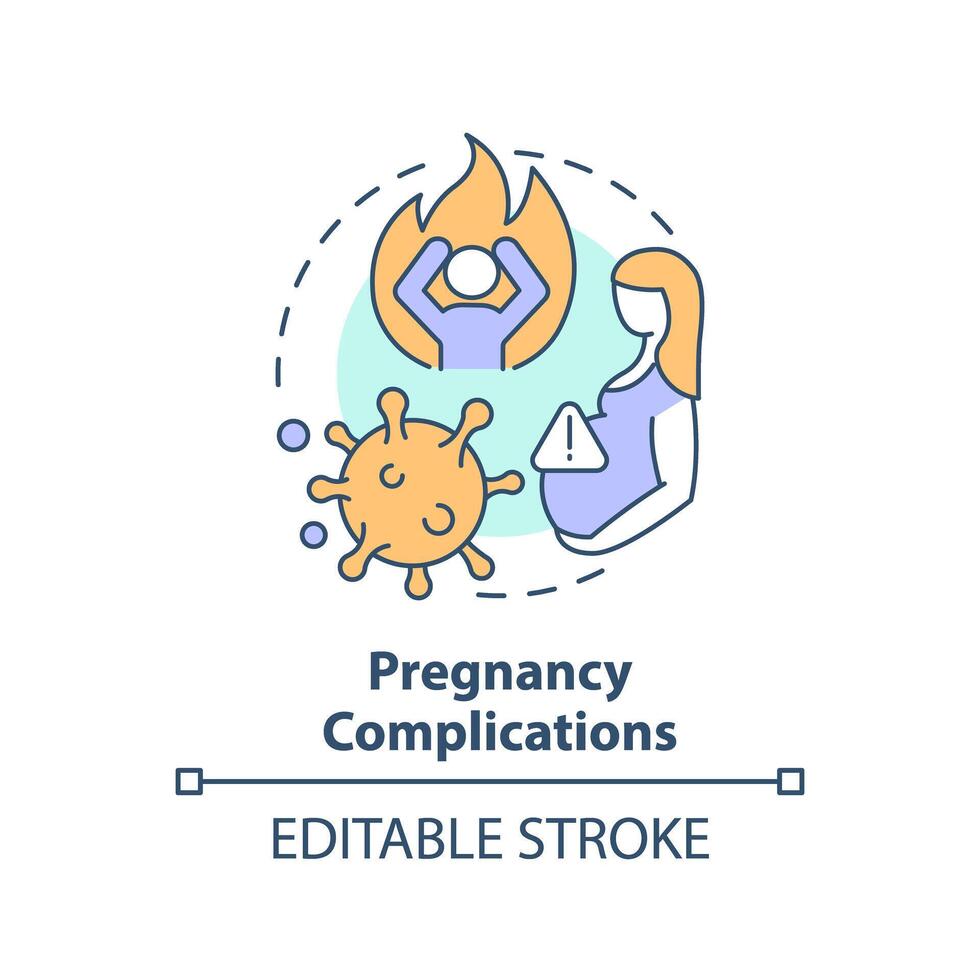 el embarazo complicaciones multi color concepto icono. fetal salud, ginecología. redondo forma línea ilustración. resumen idea. gráfico diseño. fácil a utilizar en infografía, presentación, folleto, folleto vector