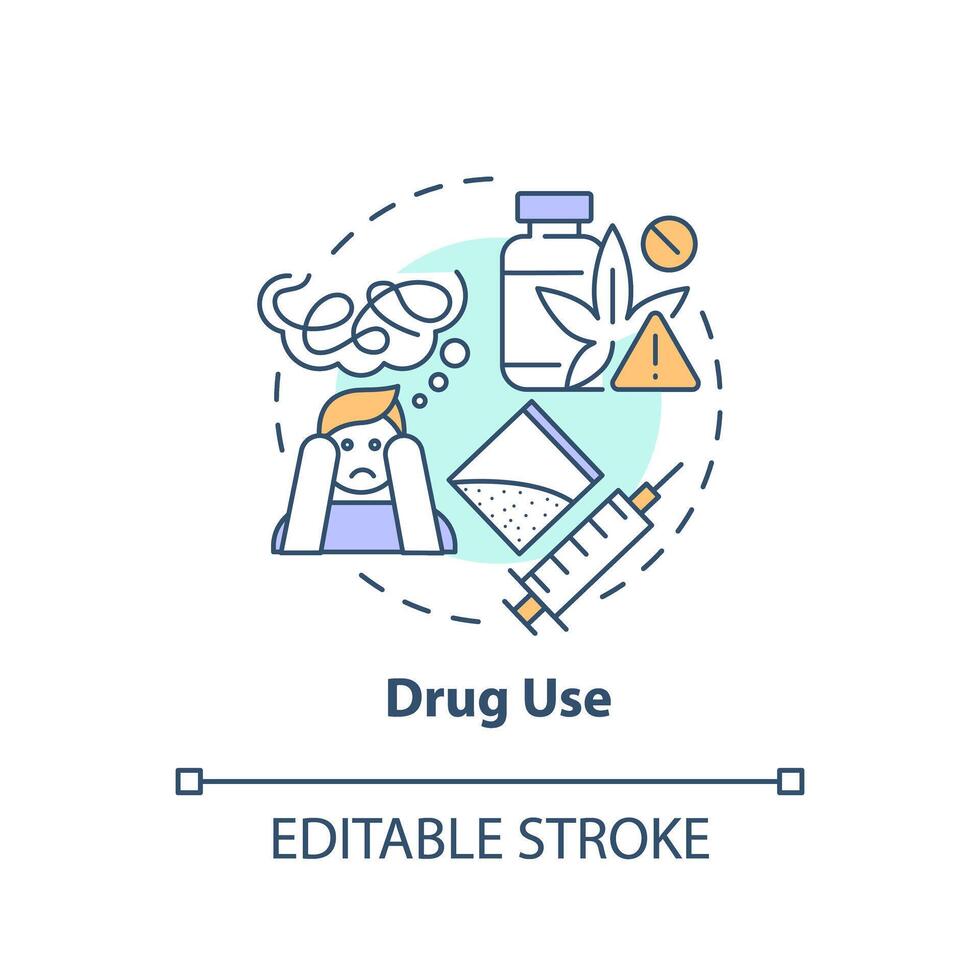 Drug use multi color concept icon. Health issues, addiction. Life disruption. Round shape line illustration. Abstract idea. Graphic design. Easy to use in infographic, presentation, brochure, booklet vector