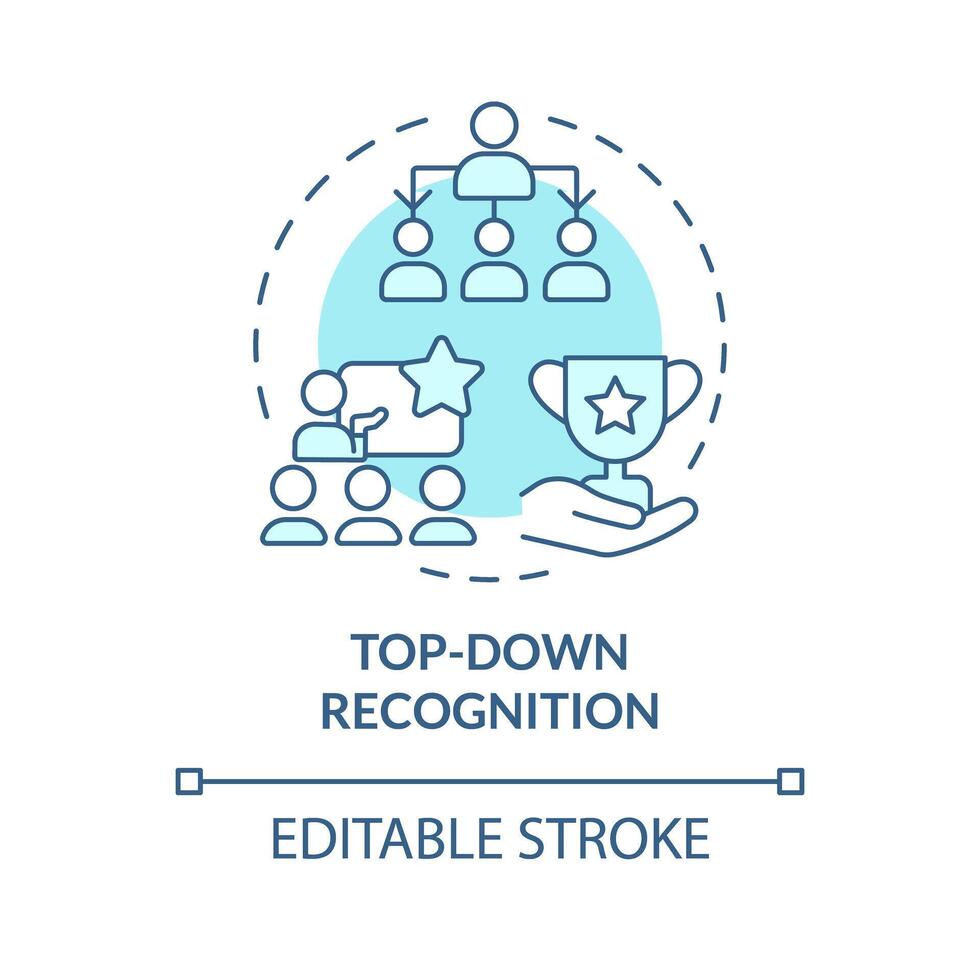 Top down recognition soft blue concept icon. Acknowledging employee. Organization hierarchy. Workplace culture. Round shape line illustration. Abstract idea. Graphic design. Easy to use vector