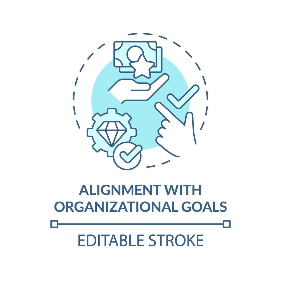 Alignment with organizational goals soft blue concept icon. Employee recognition. Company core values. Workplace culture. Round shape line illustration. Abstract idea. Graphic design. Easy to use vector
