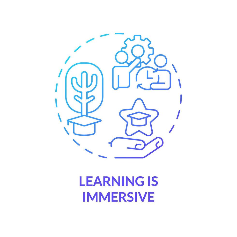 Learning is immersive blue gradient concept icon. Experiential learning principle. Round shape line illustration. Abstract idea. Graphic design. Easy to use in presentation vector
