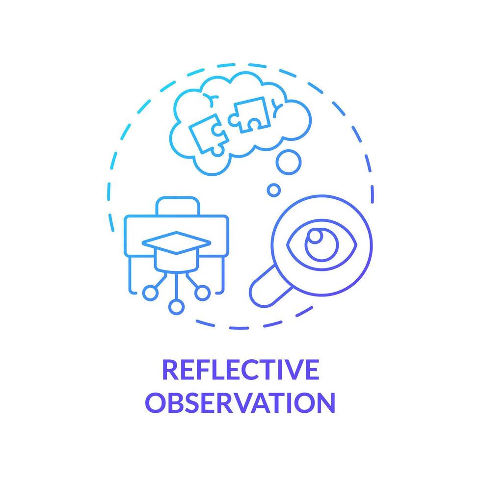 Reflective observation blue gradient concept icon. Reflecting upon experience. Analyzing experience, mistakes. Round shape line illustration. Abstract idea. Graphic design. Easy to use in presentation vector