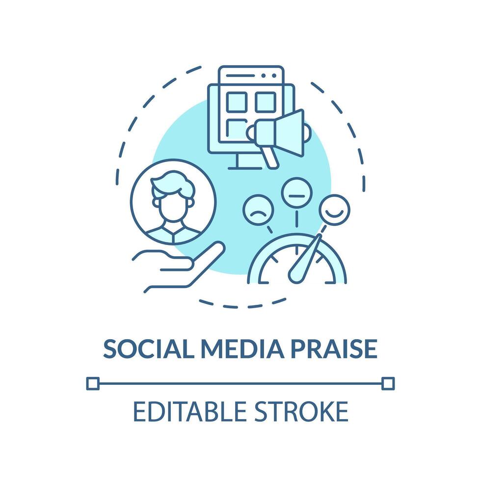 Social media praise soft blue concept icon. Employee public recognition. Online announcement. Employee of the month. Round shape line illustration. Abstract idea. Graphic design. Easy to use vector