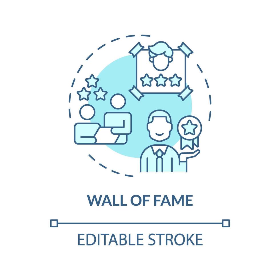 Wall of fame soft blue concept icon. Employee recognition and praise. Worker acknowledgement. Employee of the month. Round shape line illustration. Abstract idea. Graphic design. Easy to use vector