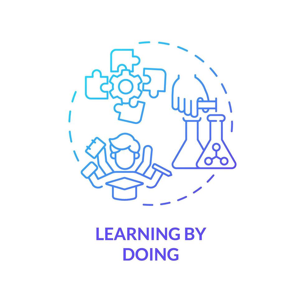 Learning by doing blue gradient concept icon. Hands-on education. Experiential learning strategy. Activities. Round shape line illustration. Abstract idea. Graphic design. Easy to use in presentation vector