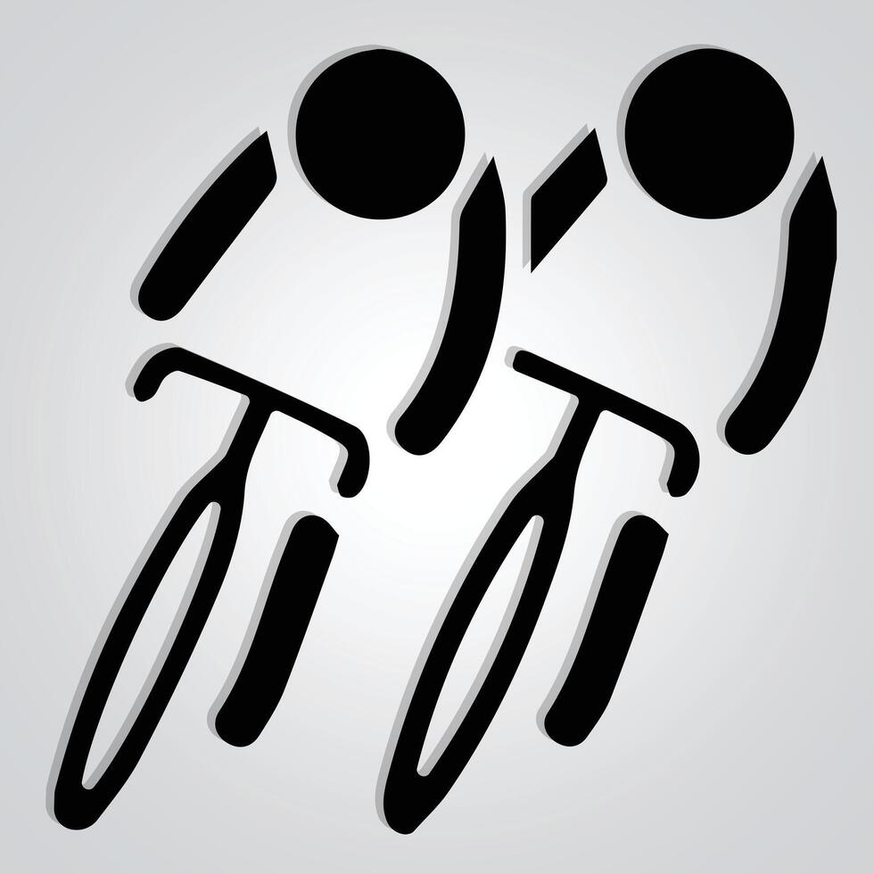 dos hombres bicicleta único icono y ciclo logo con un plata antecedentes. vector ilustración
