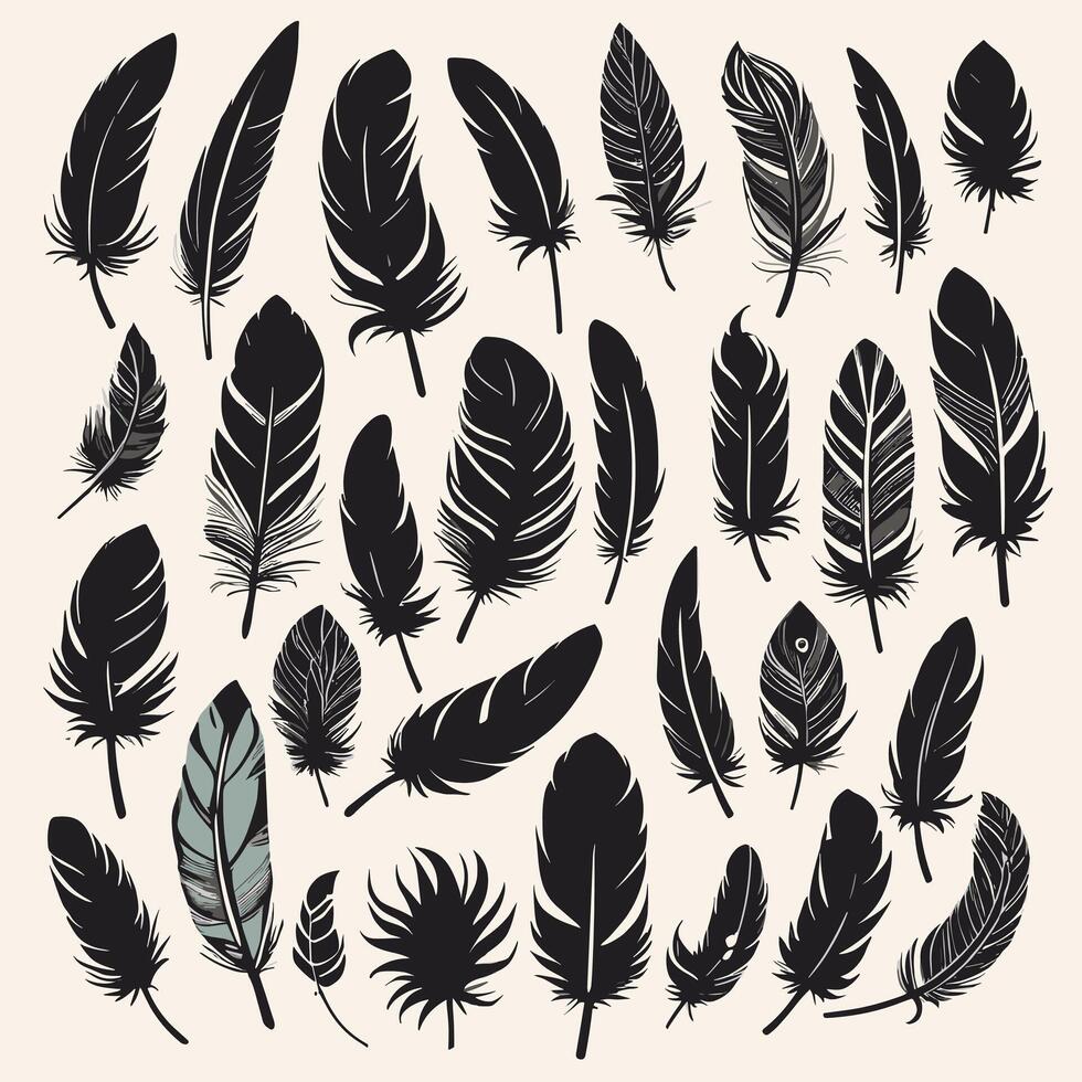 Feather silhouette illustration ink drawing vector art