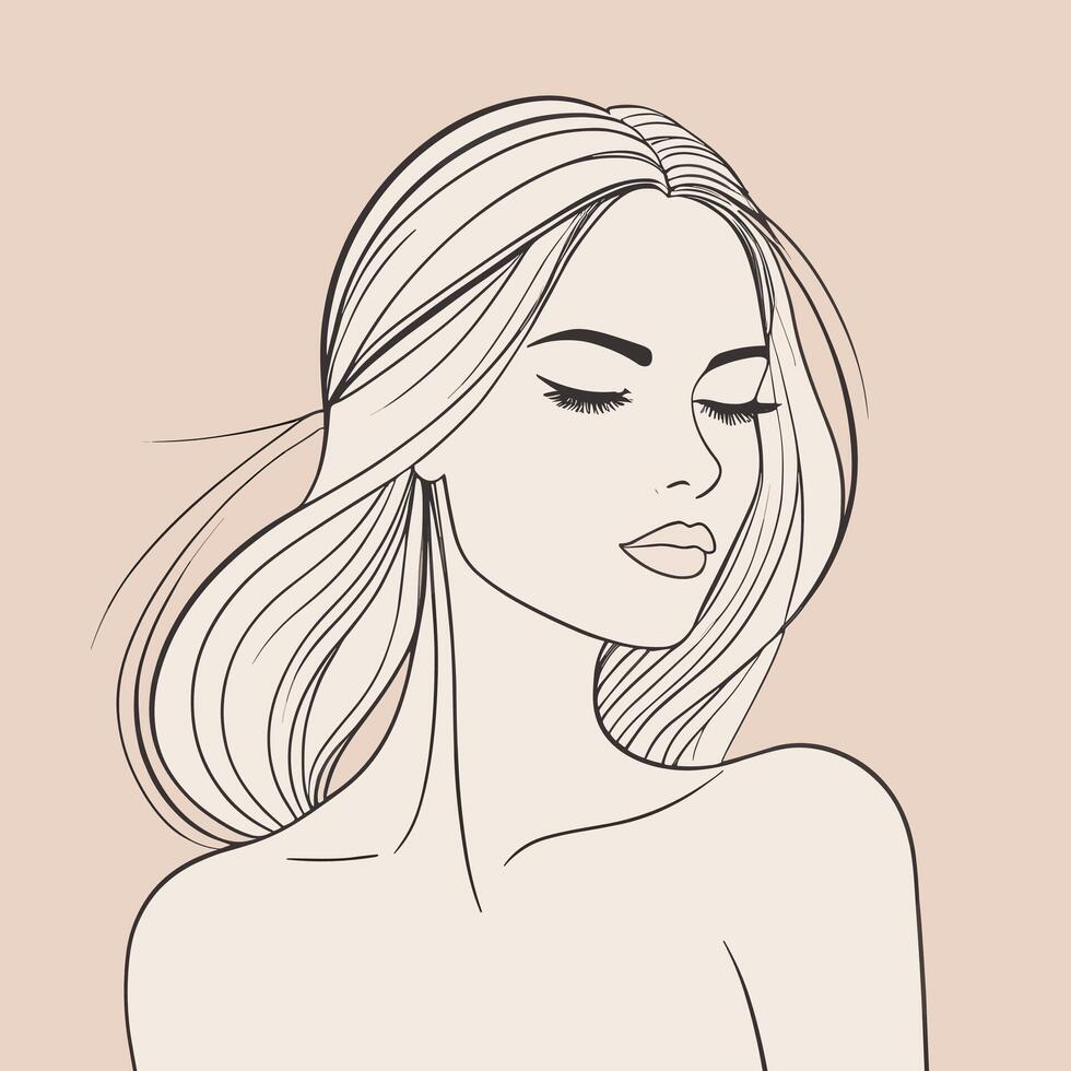 Woman line art portrait illustration vector design