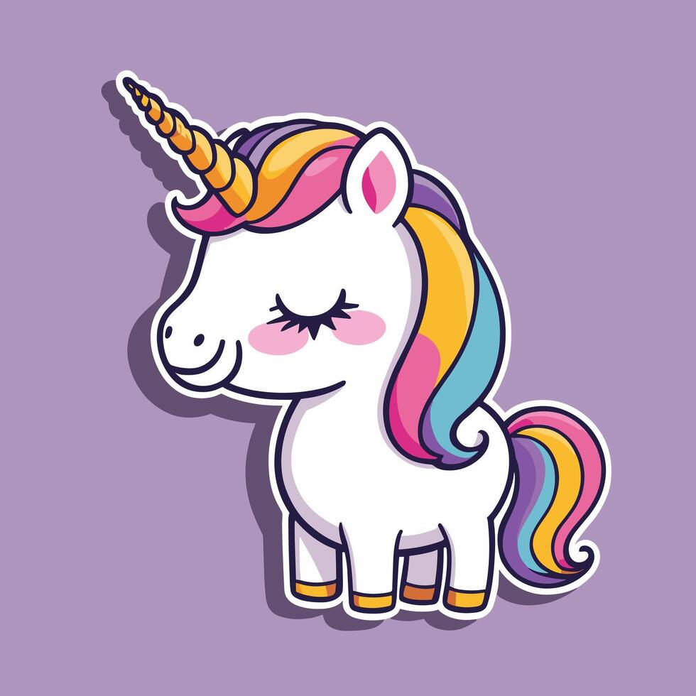 Cute kawaii unicorn sticker design vector illustration