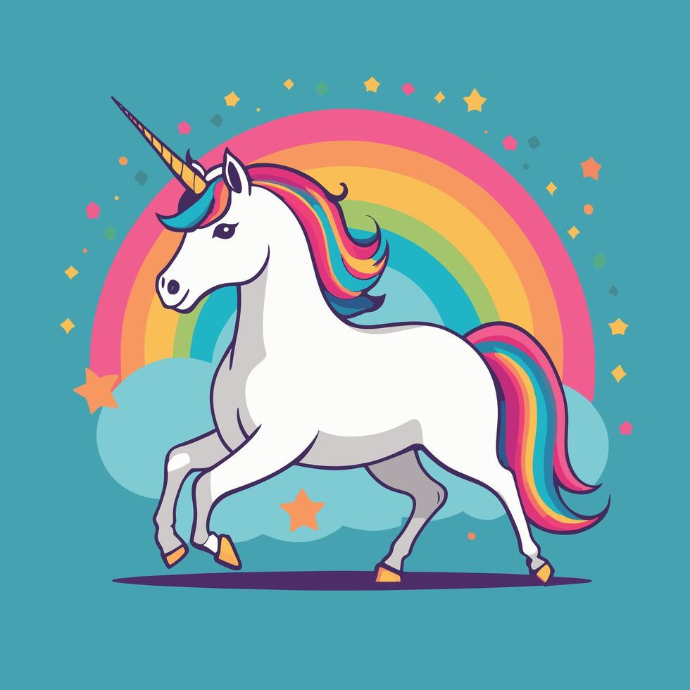 Cute kawaii unicorn illustration colorful vector art for children