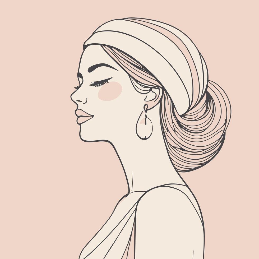 Woman line art portrait illustration vector design